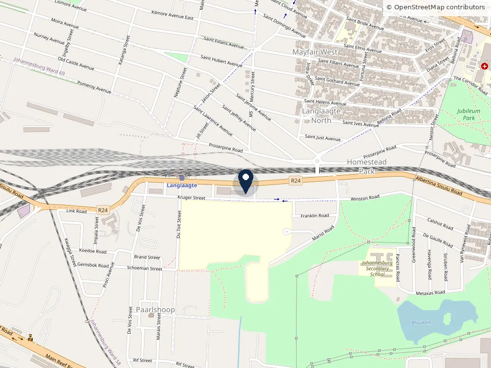 Map of Paarlshoop and Langlaagte showing the second consulting rooms on Deville Street